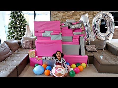 tiana's-10th-birthday-party-opening-presents!-giant-lol-surprise-birthday-cake