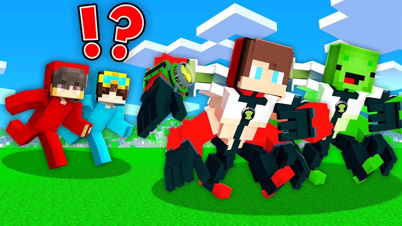 BEN 10 Speedrunners vs Hunters : JJ and Mikey vs Cash and Nico in Minecraft Maizen!