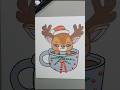 Painting a Cute Cartoon Reindeer Taking a Dip in a Coffee Cup