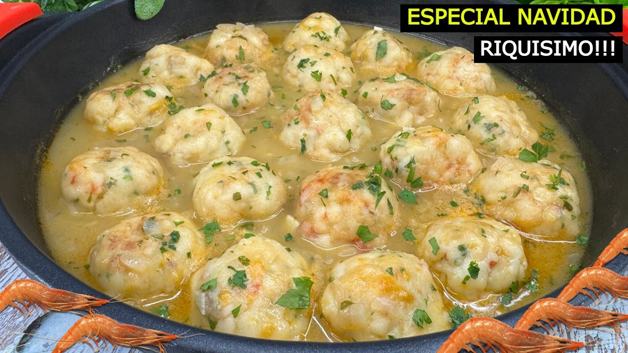 Albóndigas de Merluza y Gambones en salsa 🤩 Muy JUGOSAS - Especial Navidad ¡Te encantará!