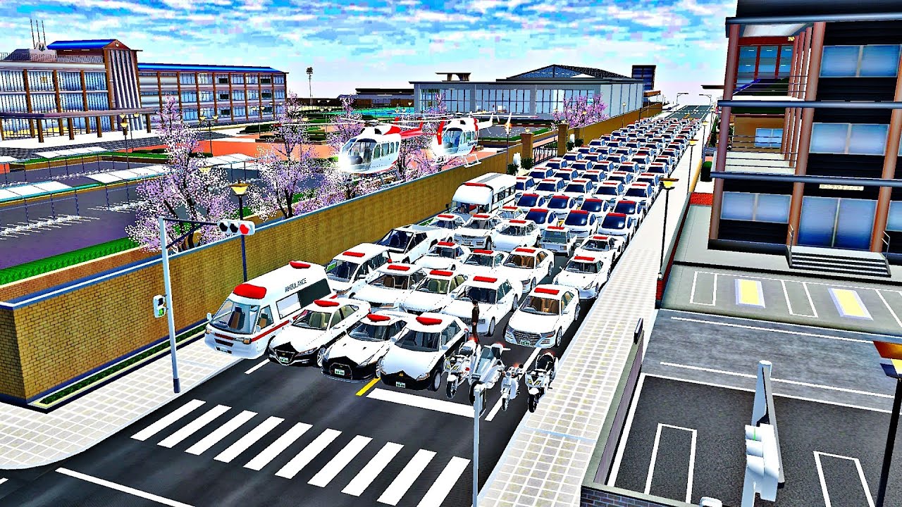 ALL POLICE CARS COLLECT AT SCHOOL GATE 🚓 - Police car 🚓, Ambulance 🚑 & Motor Bike - Sakura 🥶🤩🚨