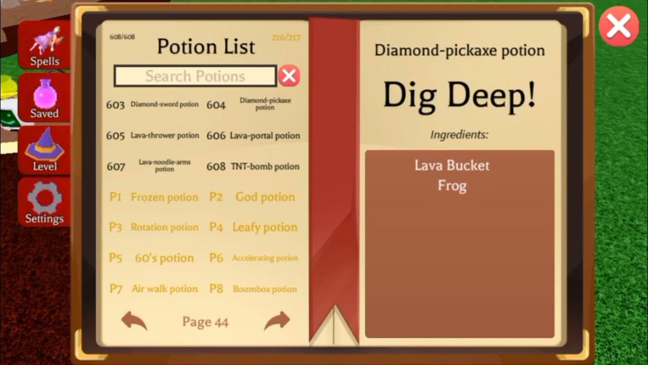 All new potion recipes in Lava bucket update Wacky Wizards Roblox