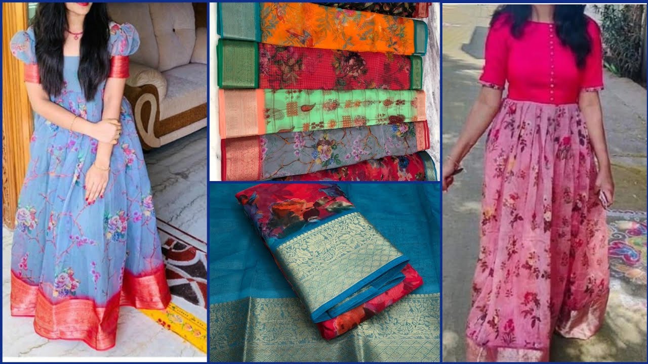 Organza sarees|with price|organza floraldesign sarees dresss|organza long frocks - YouTube