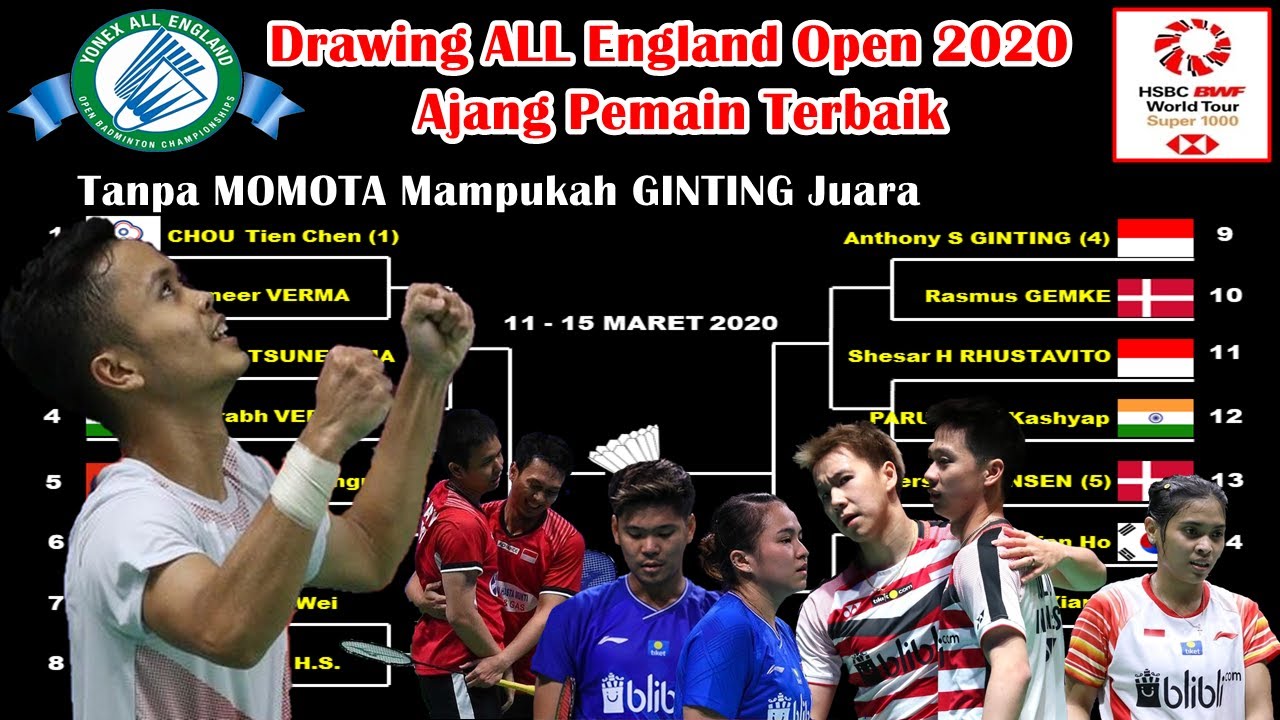 Full Drawing Yonex All England Open 2020 ~ Laga Berat Wakil Indonesia Di Babak Awal