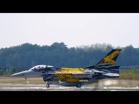 [4K] "Thunder Tigers" 4X Belgian AF F-16A escorting Airbus A330 Air Belgium