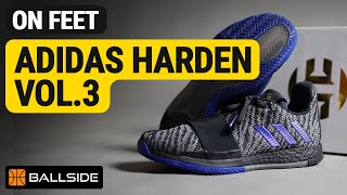 adidas Harden Vol 3 (CORE BLACK / ACTIVE BLUE / DGH SOLID GREY) on feet