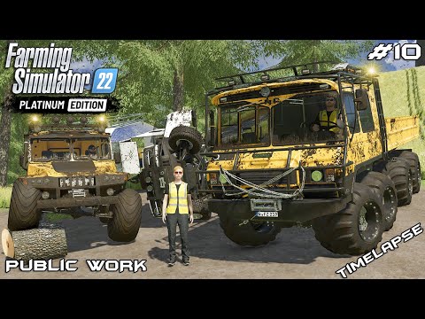 RESCUING flipped BRONCO and CAMPER of the MOUNTAIN | Public Work | Farming Simulator 22 | Episode 10