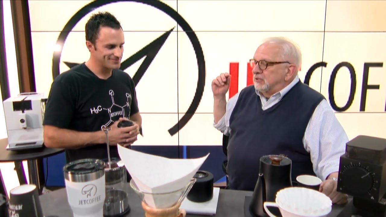 John Thomasini, owner of Jet Coffee is in the studio making coffee