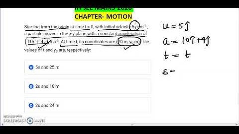 IIT JEE MAINS //MOTION//Starting from the origin at time t = 0, with initial velocity 5j ms-1,