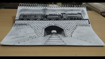 Using one point perspective ( Draw Railway Track & Tunnel )