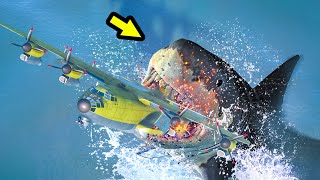 megalodon shark attack aeroplane after engine failure - emergency landing GTA 5 film