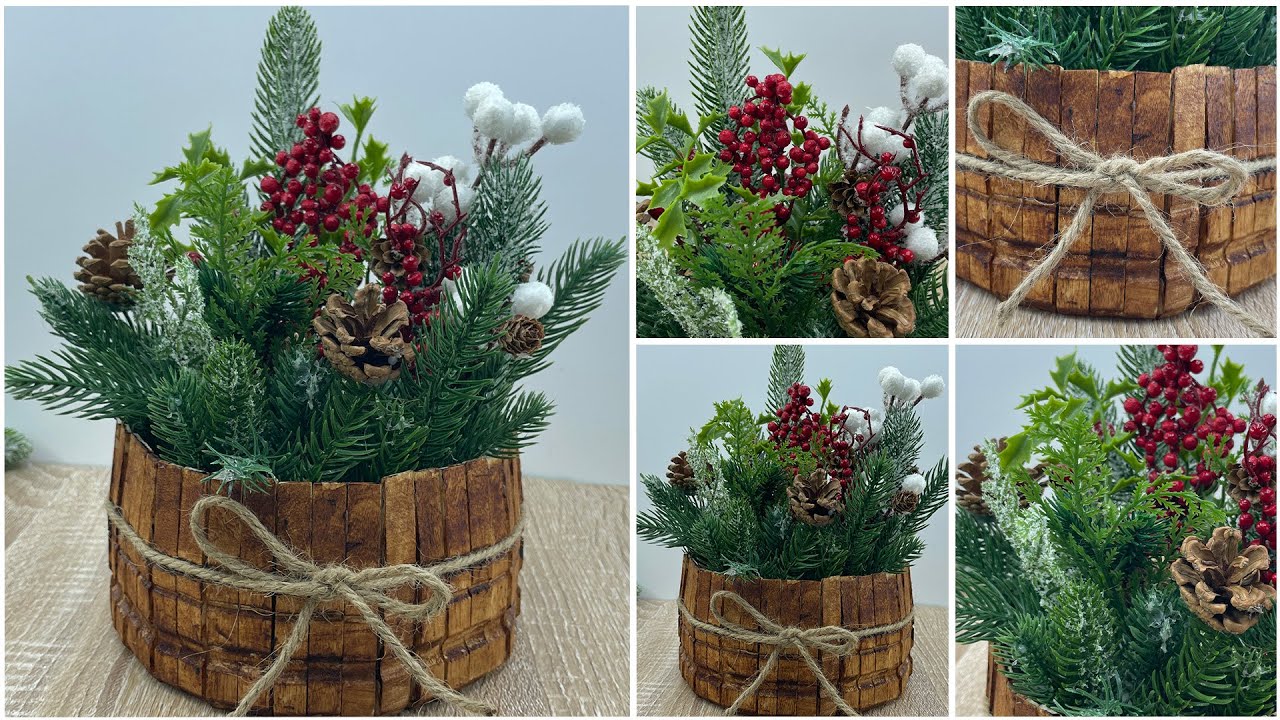 Basket Decorated Handmade. Festive Basket Decorated With Flowers