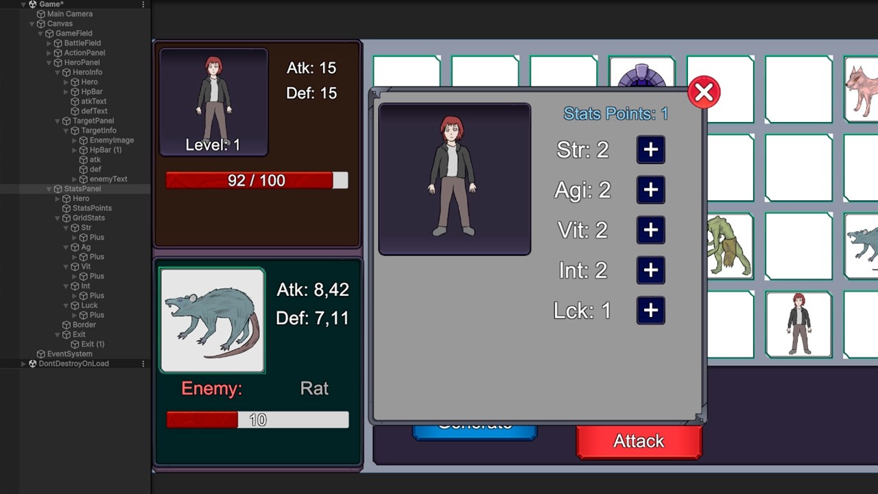Game prototype part 4. Simple fight, simple hero stats - YouTube