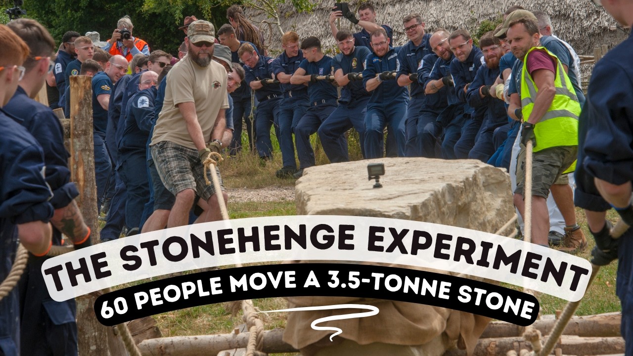 YouTube thumbnail for “The Stonehenge Experiment: 60 people move a 3.5-Tonne standing stone” by Butser Ancient Farm