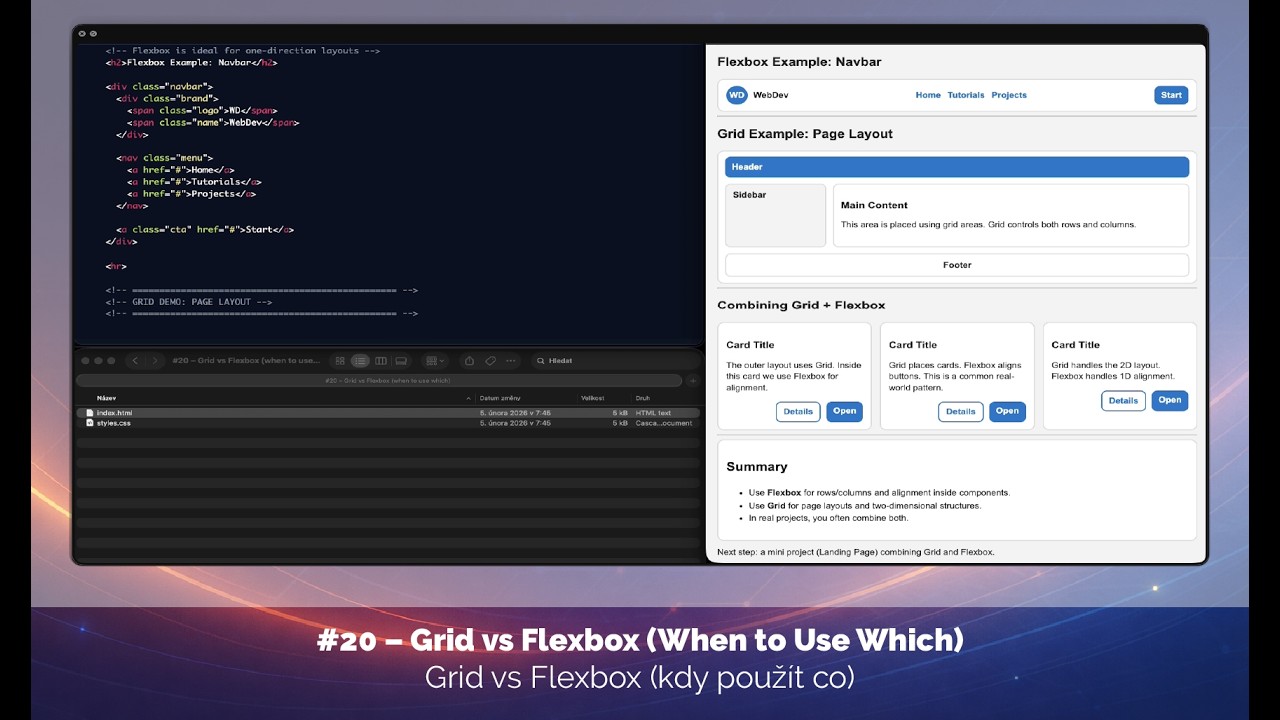 #20 – Grid vs Flexbox (When to Use Which) - Grid vs Flexbox (kdy použít ...