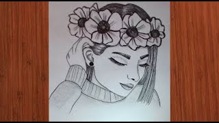 رسم بنت مع ورد جميل || رسم بقلم الرصاص || رسم وجه بنت / how To draw a Girl & flower/Drawing tutorial