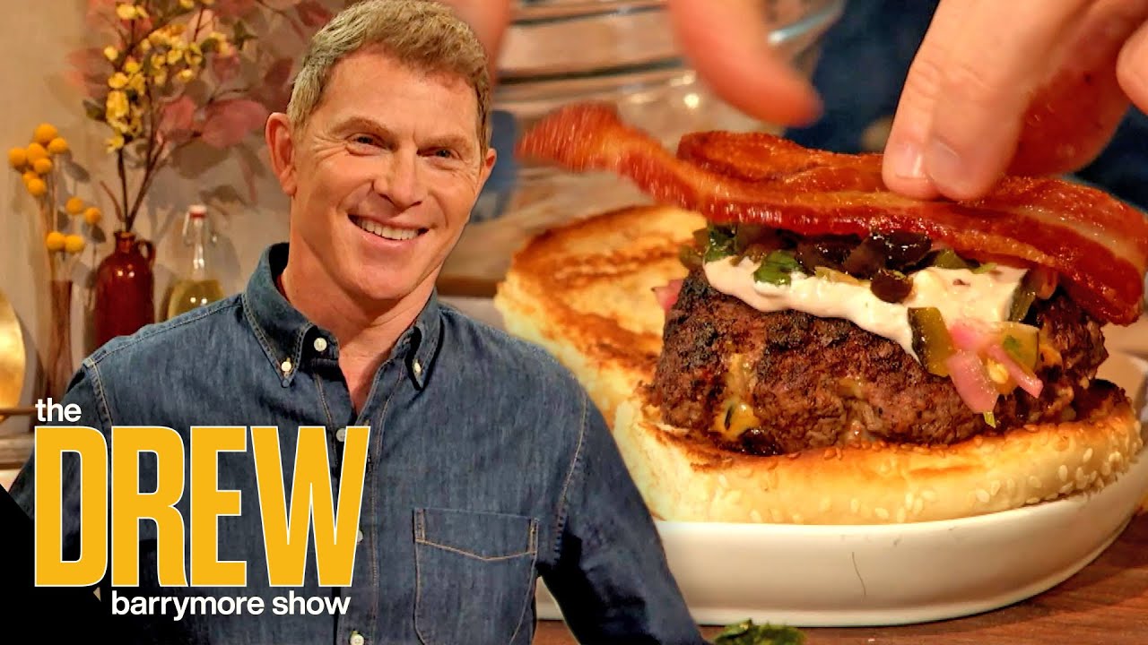 Bobby Flay Makes Pimento Cheese Stuffed Burgers 