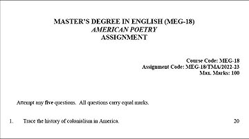 MEG 18 IGNOU SOLVED ASSIGNMENT 2022-2023 | AMERICAN POETRY   JULY 2022   JANUARY 2023 STUDENTS
