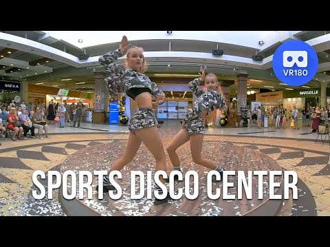 VR180 3D. Two teenage girls from SportsDiscoCenter dancing on beauty contest