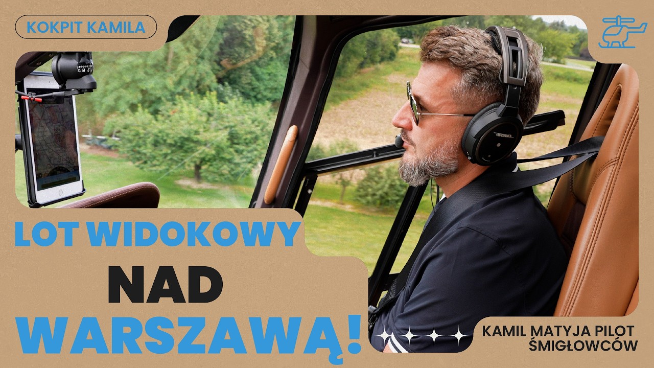 Po prostu lot śmigłowcem EC130 nad Warszawą - komunikaty z radia, wyprzedzanie samolotu.