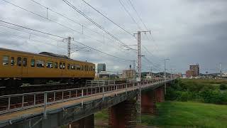 115系(山陽線普通列車7B内3B湘南色)713M EF210-311 1086レ 旭川橋梁付近離合通過