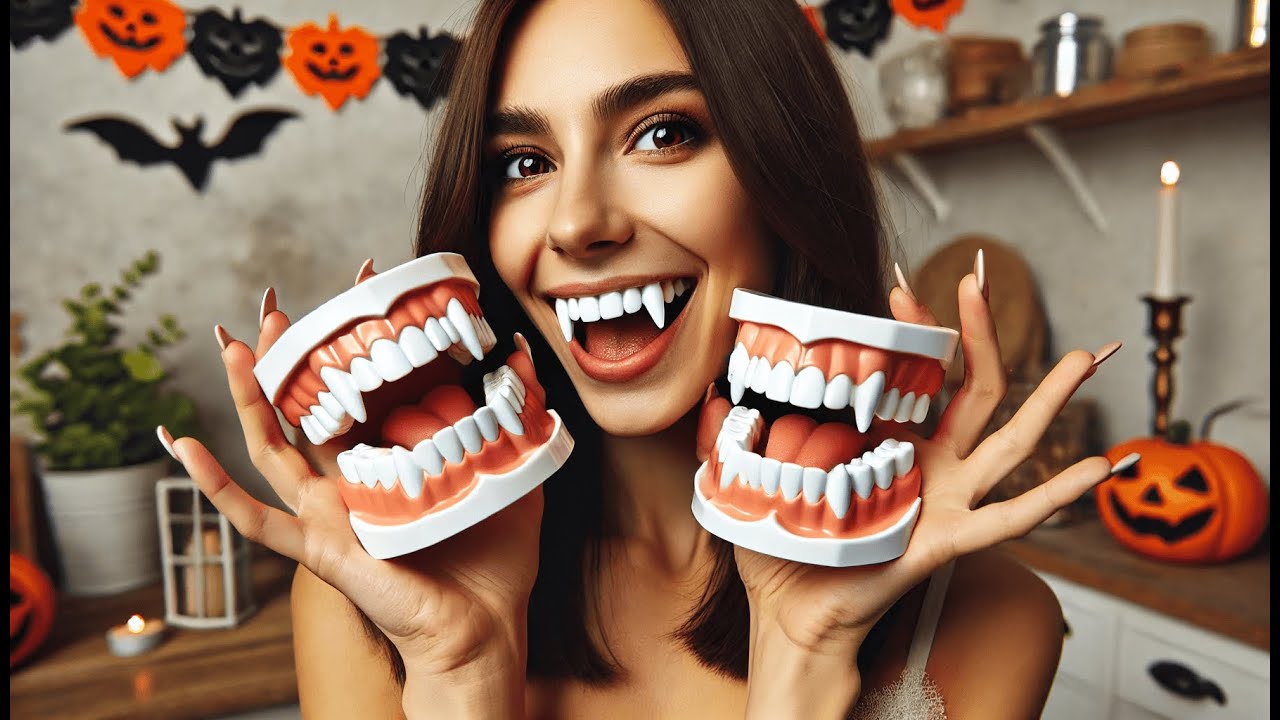 The Dreidel Company Halloween Teeth Glow In The Dark Fangs, Dress-Up, Pretend Play (12-Pack) main image 1