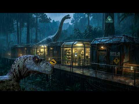 Escape to a Rainy Jurassic Research Station | Heavy Rain, Dinosaur Sounds & Jungle Sounds for Sleep