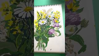 Летний скетч с ромашками и клевером #гуашь #рисунок #paintingtutorial