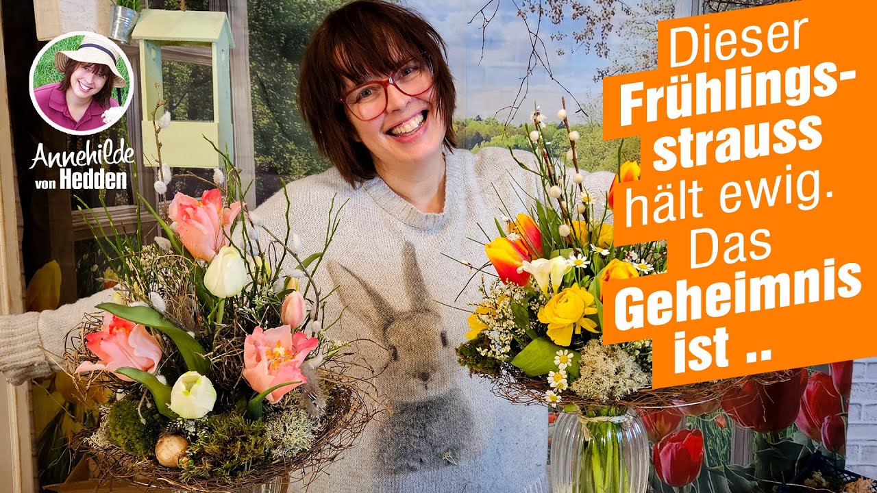 So habt ihr einen Frühlingstrauss noch nie gebunden. Die Tulpen und der Trick dabei. Frühlingsdeko.