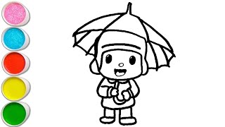 Pocoyo With Umbrella Drawing, Painting And Coloring For Kids And Toddlers Child Art