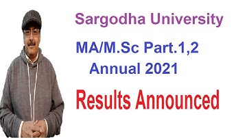 SU Announces MA/M.Sc Part.1,2/Composite Annual 2021 Results | Sargodha University MA/M.Sc Results 21