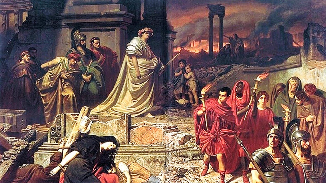 Древний рим 18. Император Нерон сжег Рим. Великий пожар Рима Нерон. Древний Рим Нерона живопись.