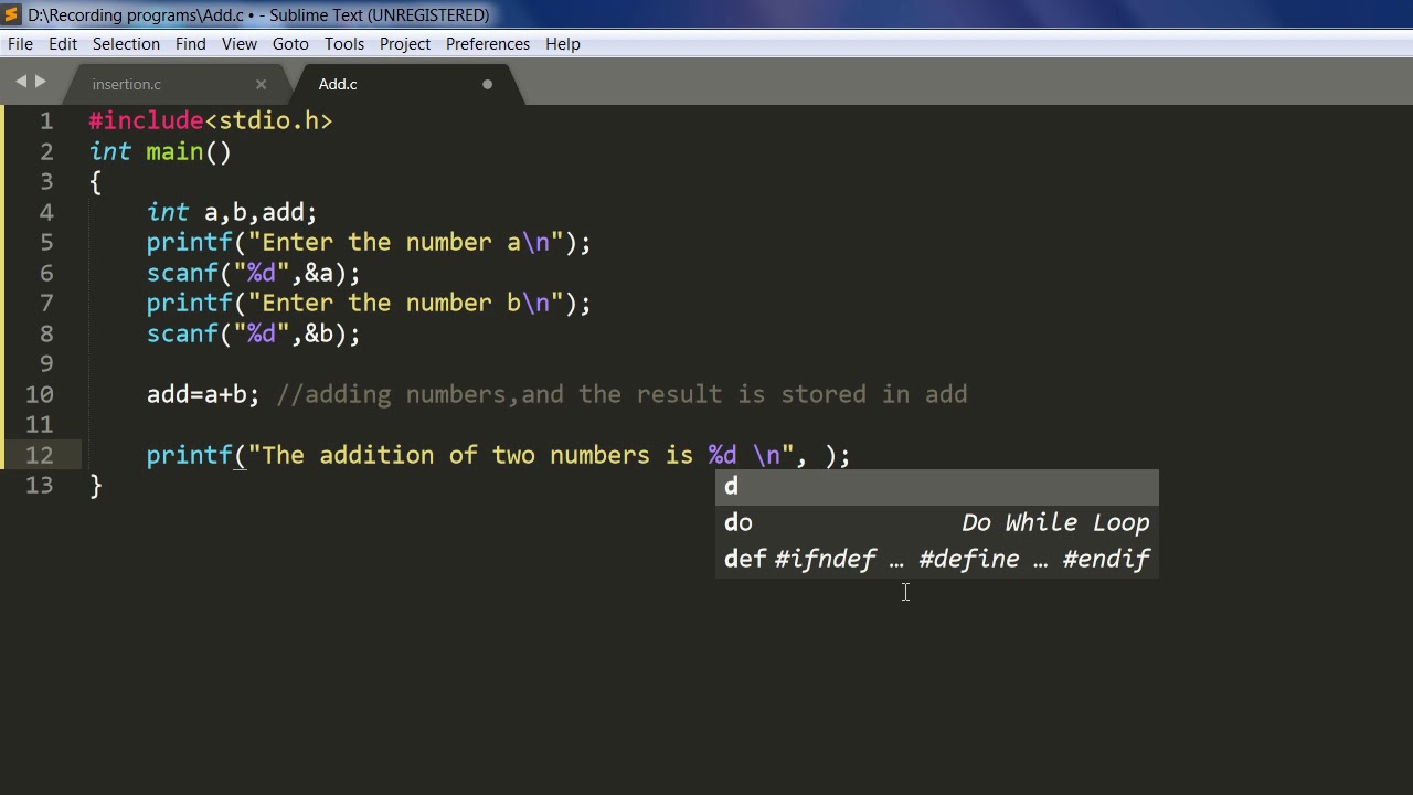 C program to add two numbers - YouTube