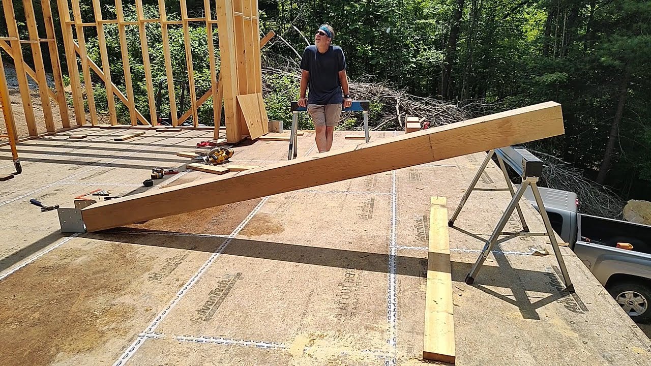 Oak Rafter DIY House Build Ep.22: Roof rafters and oak supporting post - YouTube