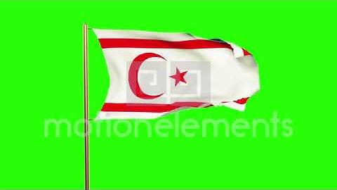 North Cyprus Flag Waving In The Wind. Green Screen, Alpha Matte. Loopable Animat Stock Animation