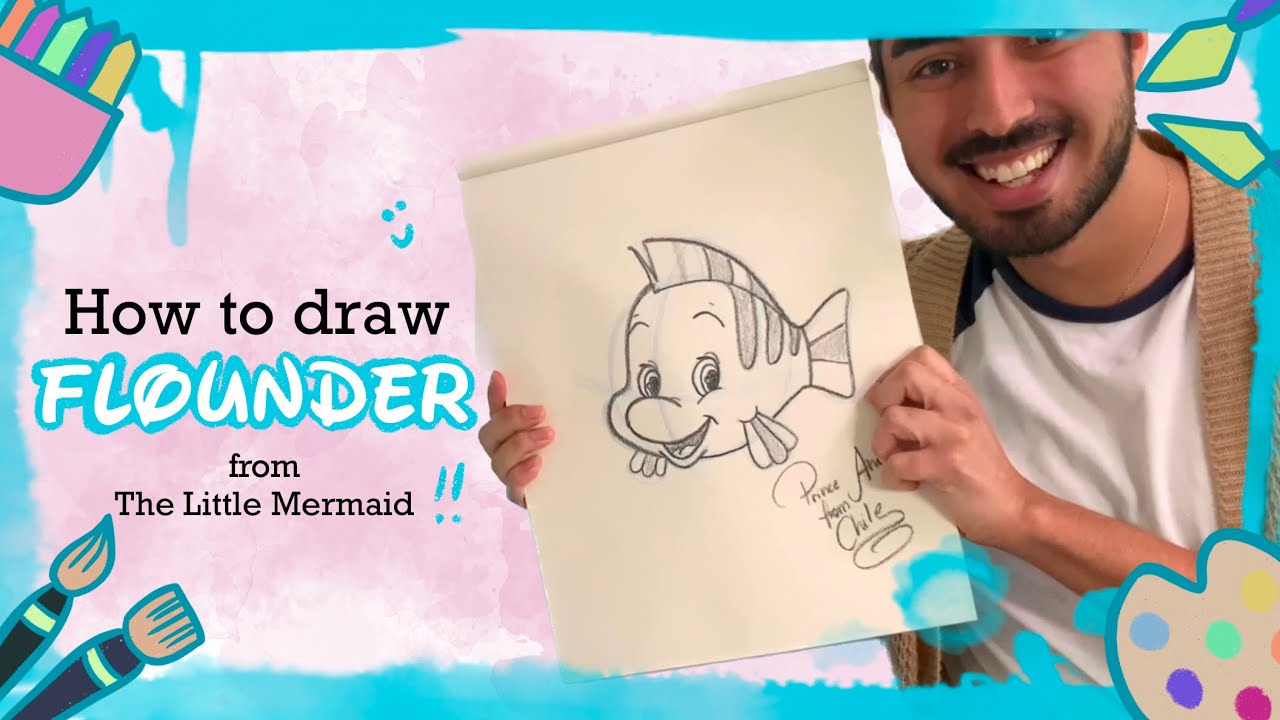 How to draw FLOUNDER from The Little Mermaid / Drawing Tutorial / Fast ...