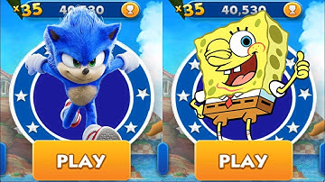 Sonic Dash vs SpongeBob Run -  Movie Sonic vs All Bosses All Characters Unlocked
