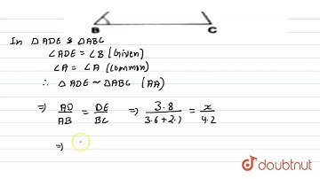 In the given figure, if `angle ADE= angle B`, show that `Delta ADE~ Delta ABC`. If `AD=3.8 cm,