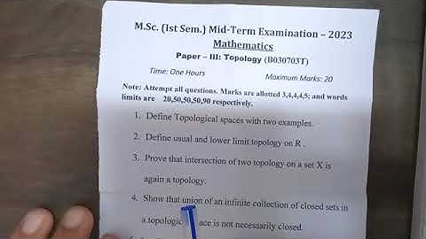 M.Sc 1st Semester Maths Mid Term Exam Question Paper || KNIPSS Sultanpur