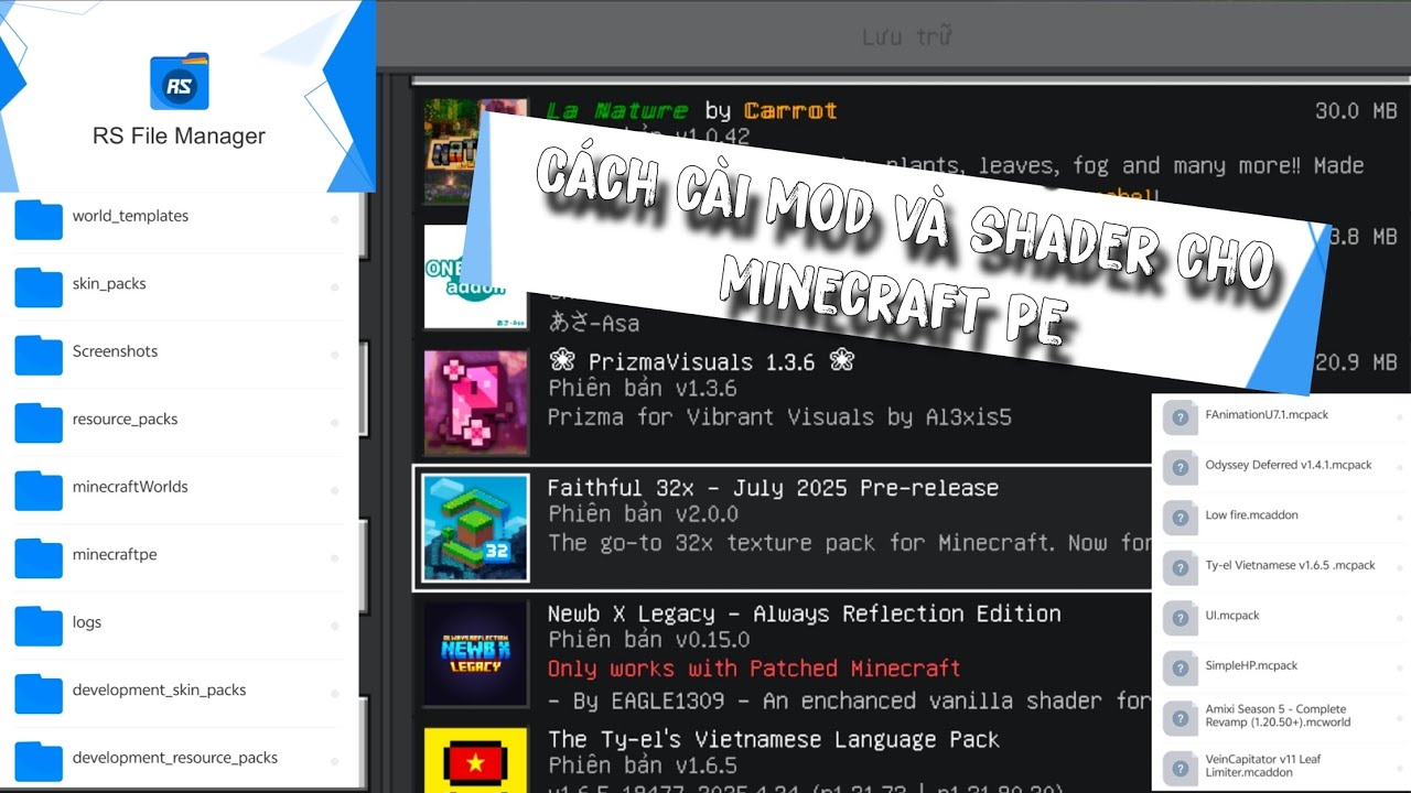 Cách cài mod và shader cho minecraftpe 1.21
