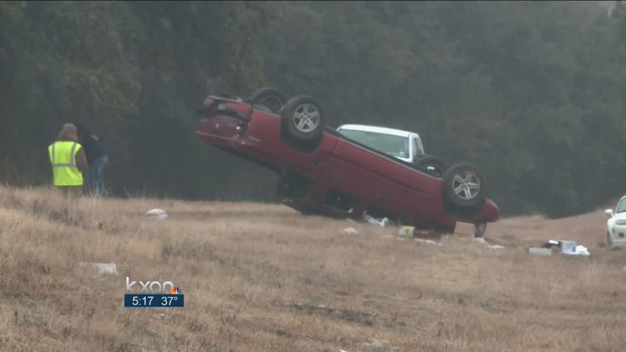 Truck flips over on icy U.S. Highway 281 - YouTube