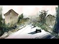 Watercolor painting demonstration. How to paint a streetscape