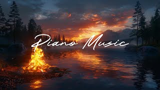 Relaxing by the lake in Morning Spring with Piano Music and Campfire - Free 1 Day