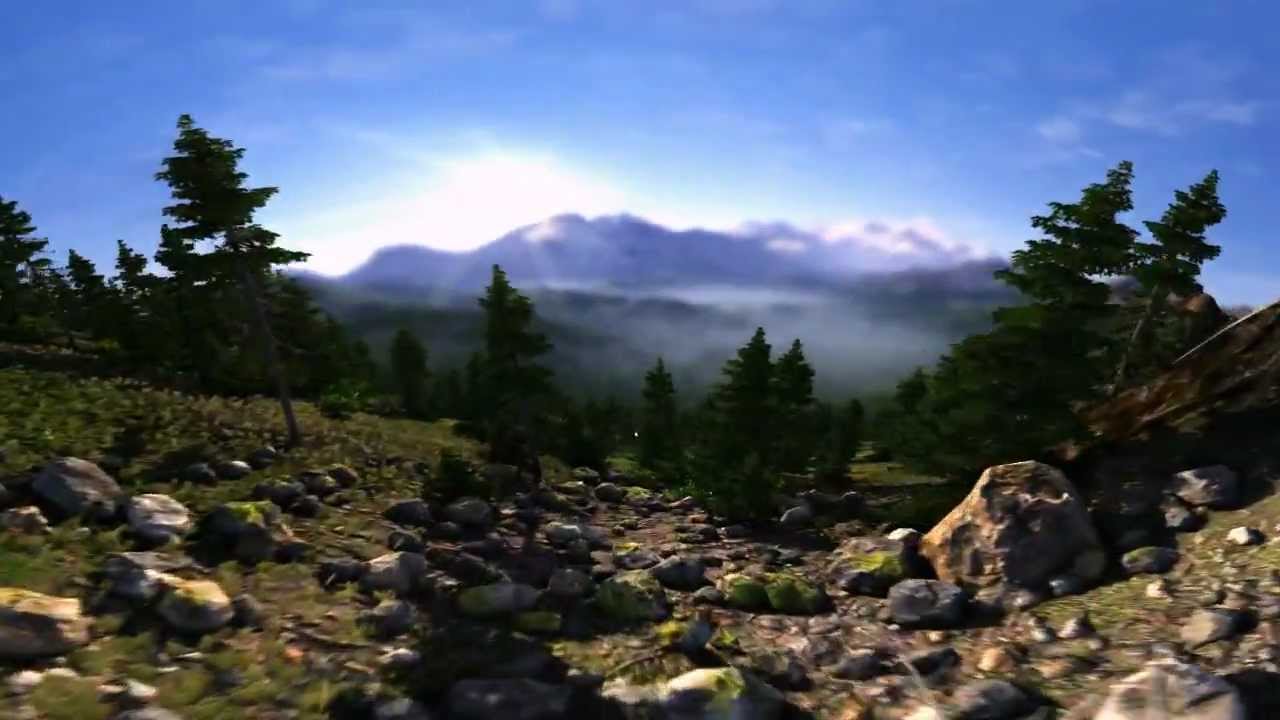 180-degree panorama of Unigine Valley 1.0 benchmark
