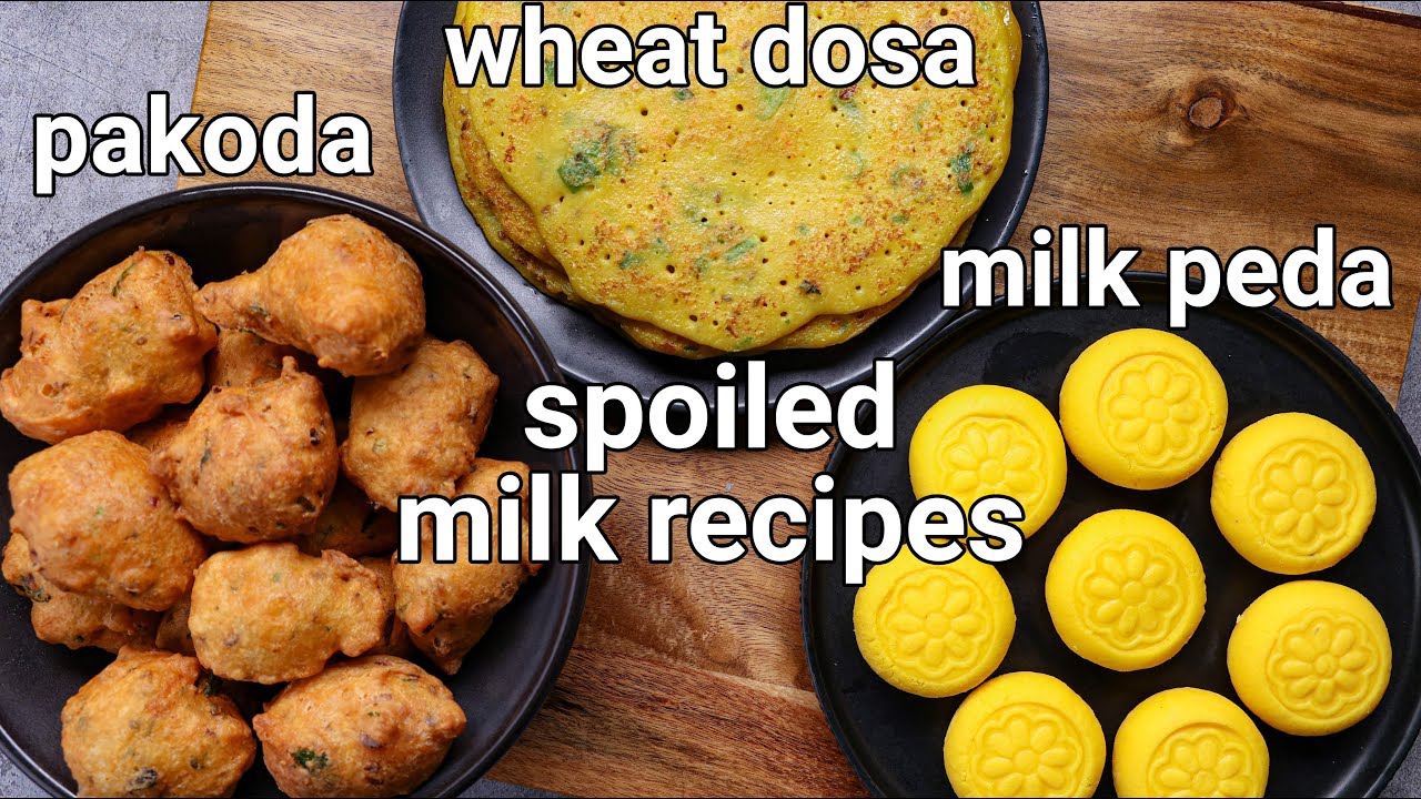 3 Spoiled Milk Recipes - Dosa Cheela, Pakoda & Kesar Peda Sweet | Phate doodh se banaye ye 3 recipes | Hebbar Kitchen