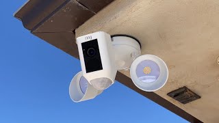 Ring flood light camera installation, Mounting security camera to a power outlet on an eve inverted