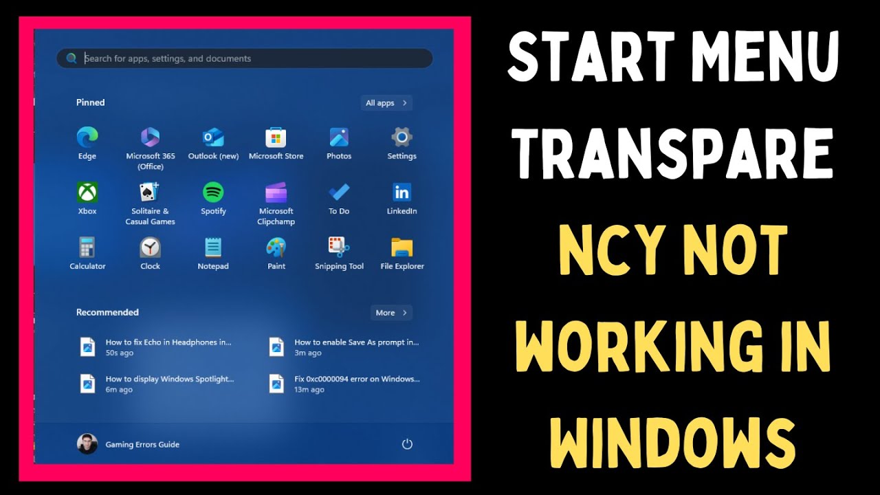 How to Fix Start Menu Transparency Not Working in Windows 11 - YouTube