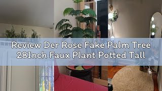 Review Der Rose Fake Palm Tree 28Inch Faux Plant Potted Tall Fake Plant with Hand-Woven Baskets Arti