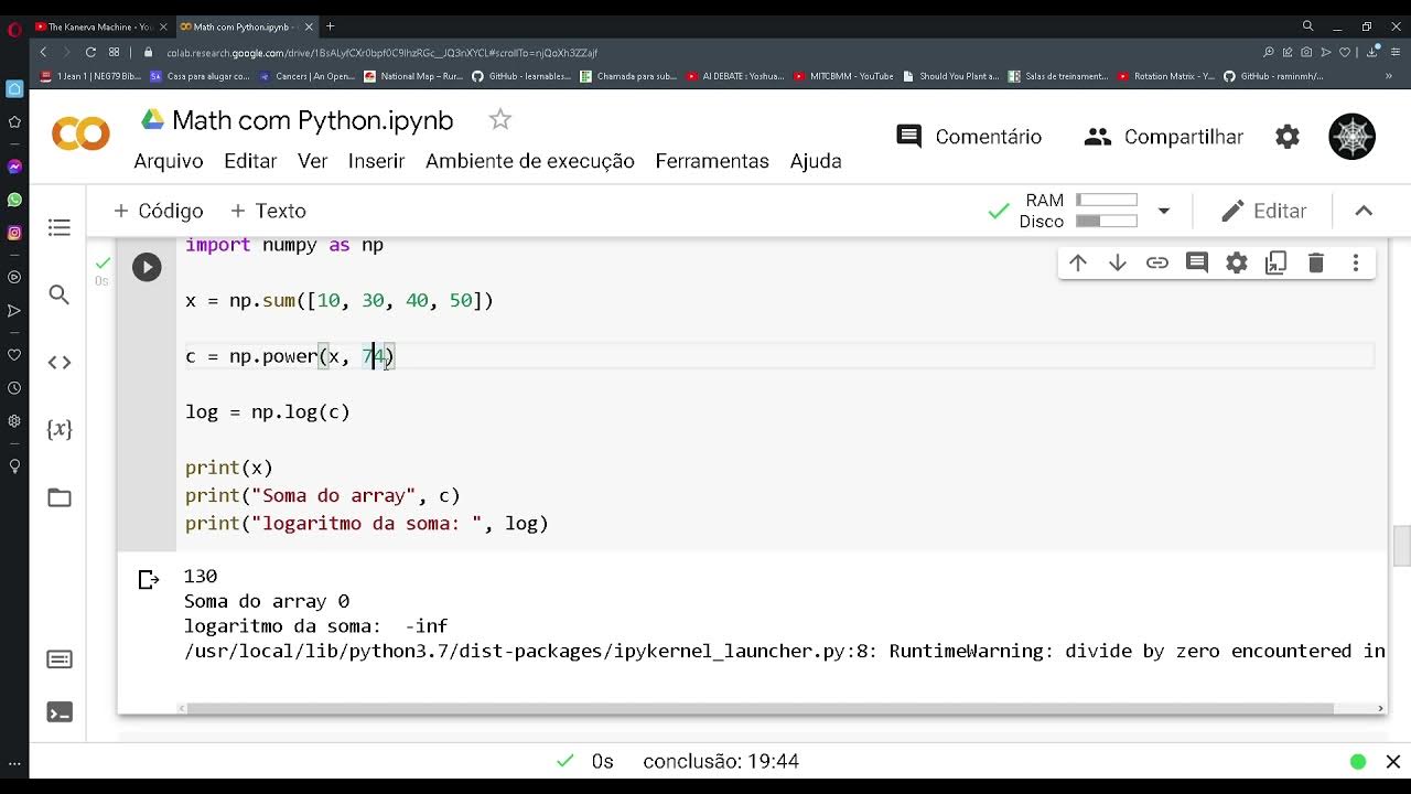 Matemática com Python (1.2): Log natural e Matrizes - YouTube