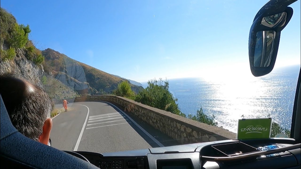 INSANE BUS DRIVING SKILLS - Amalfi Coast 2,7K60 (Panorama road) - YouTube